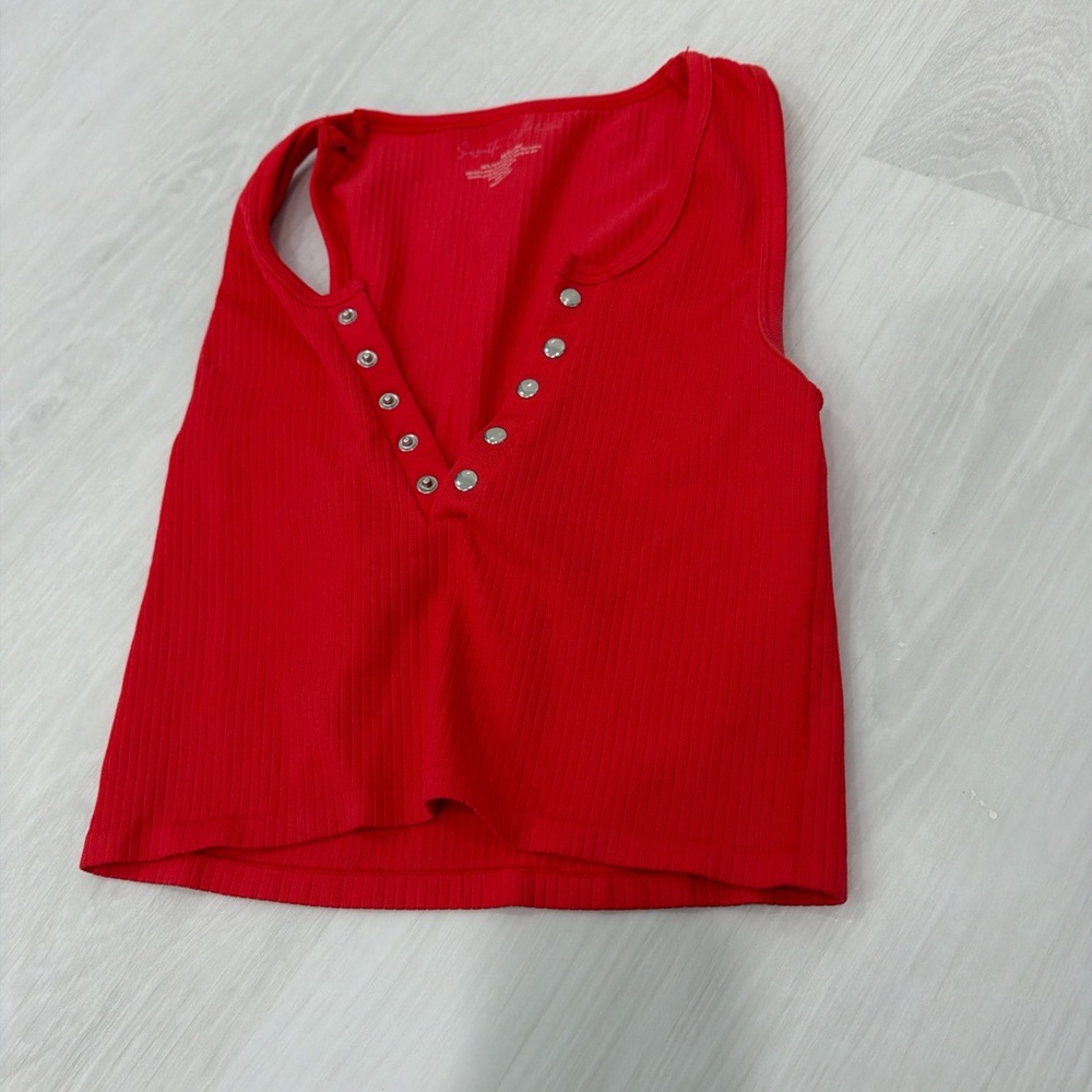 Vibrant Red Sleeveless Tank with Button Accents